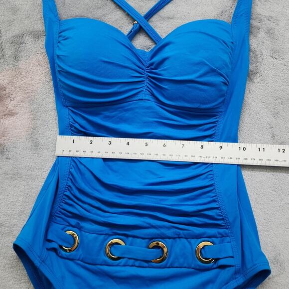 Bleu Rod Beattie Swimsuit Womens 4 Blue Shirred Ring Detail One Piece Padded - Picture 9 of 11